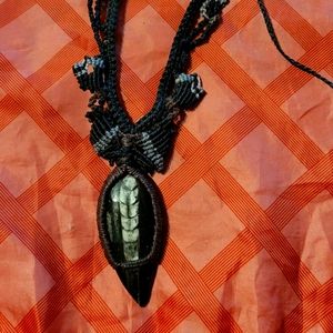 Macrame necklace obsidian and snowflake obsidian by SaLtY RoCks jewery. A
